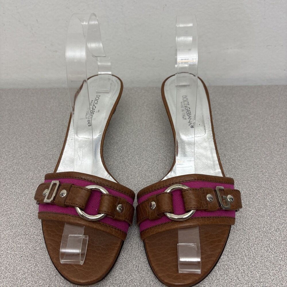 Dolce & Gabbana Vintage Sandals Shoes, Kitten Heels, Brown Leather, Fuisha, 37.5